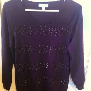 Charter Club plum rhinestone stripe sweater